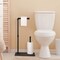 Free Standing Toilet Paper Stand Rustic Industrial Bathroom Organizer with Wooden Base & Matte Iron Black Finish – 3-Roll Storage, No-Drill Installation